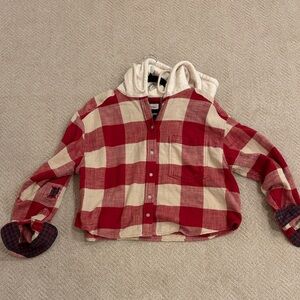 American Eagle Flannel Button Down Hoodie